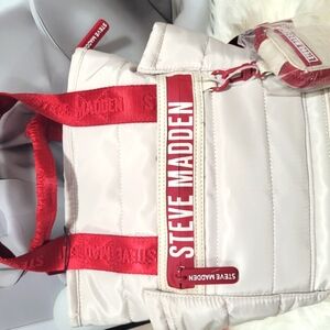 Steve Madden White and Red Backpack with Bold Branding